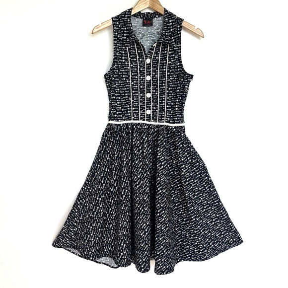 Folter Fishbone Black Sleeveless Skater Dress ~Large~Pinup Goth Grunge Retro 50s - Picture 1 of 16